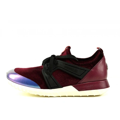 Pre-owned Moncler Leather Trainers In Burgundy