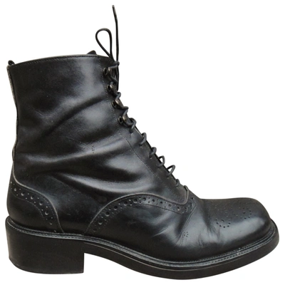 Pre-owned Sartore Leather Lace Up Boots In Black