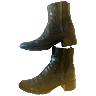 Pre-owned Prada Leather Ankle Boots In Brown