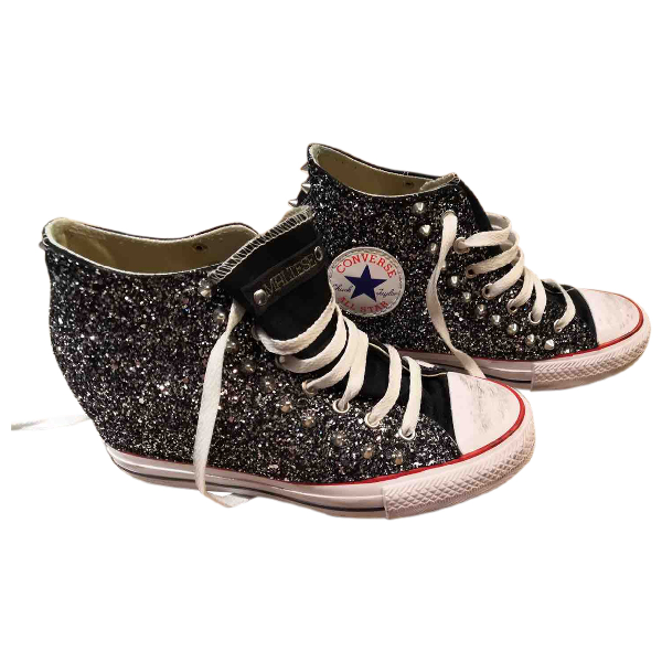 black glitter converse trainers