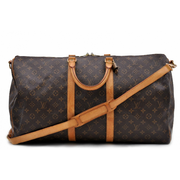 Pre-Owned Louis Vuitton Keepall Brown Denim - Jeans Travel Bag | ModeSens