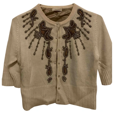 Pre-owned Pinko Wool Cardigan In Beige