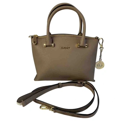 Pre-owned Dkny Leather Satchel In Beige