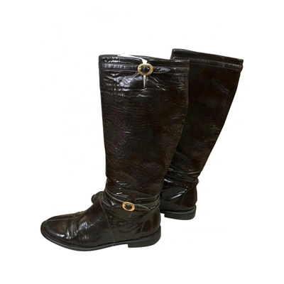 Pre-owned Jimmy Choo Patent Leather Boots In Brown