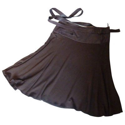 Pre-owned Donna Karan Leather Mid-length Skirt In Brown