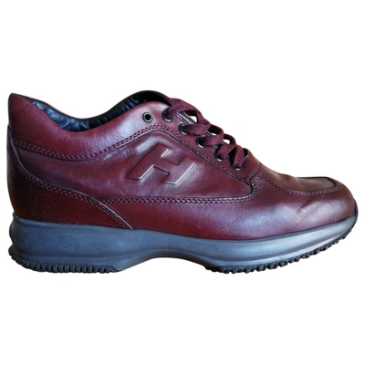 Pre-owned Hogan Leather High Trainers In Burgundy