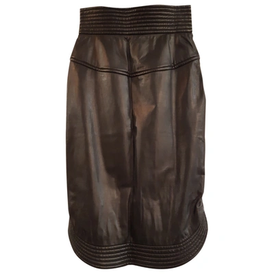 Pre-owned Fendi Leather Mid-length Skirt In Black