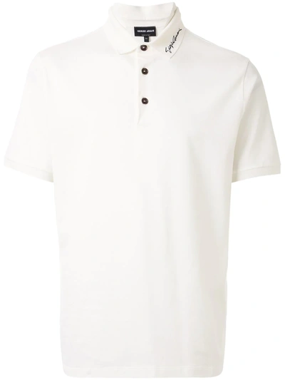 Giorgio Armani Slim-fit Logo-embroidered Stretch-cotton Piqué Polo Shirt In White