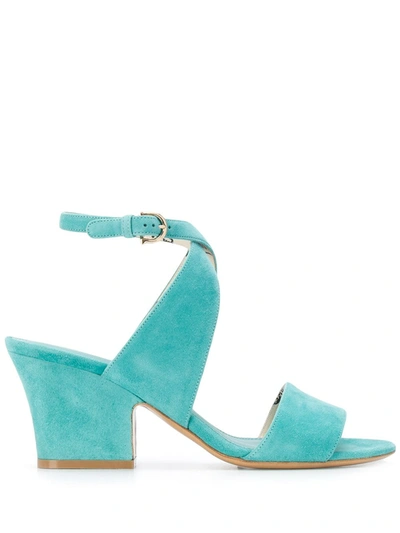 Ferragamo Sheena Cross-strap Mid-heel Sandals In Blue
