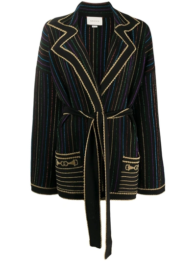 Gucci Metallic Stripe Cardi-coat In Black