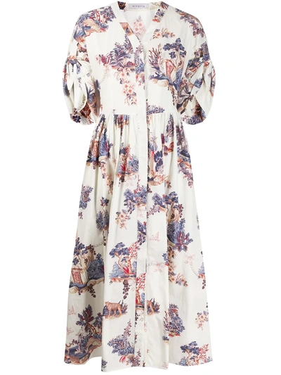 Vivetta Floral Flared Midi Dress In White