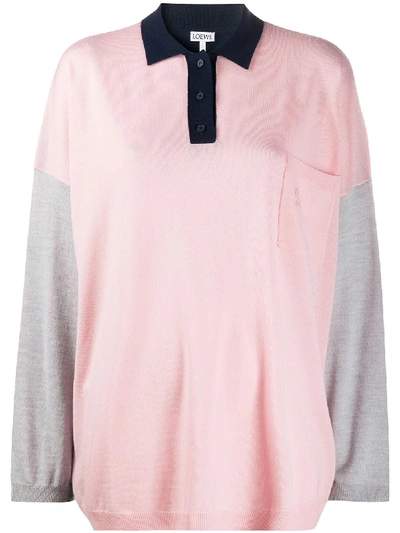 Loewe Oversized Colour-block Knitted Polo Shirt In Pink