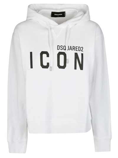 Dsquared2 Icon Logo Cotton Jersey Hoodie In White