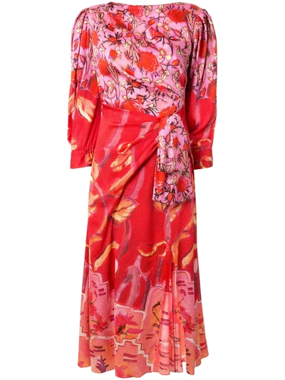 Peter Pilotto Floral Midi Flared Dress In Red