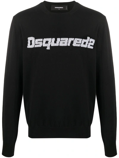 Dsquared2 Logo-jacquard Crew Neck Jumper In Black