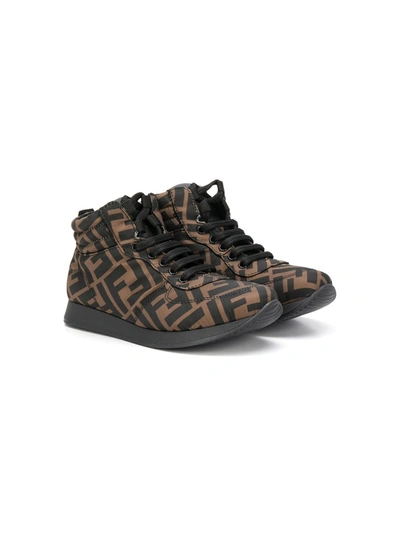 Fendi Kids' Ff-pattern Low-top Sneakers In Nero