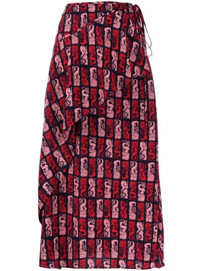 Kenzo Mermaid Print Wrap Skirt In Red