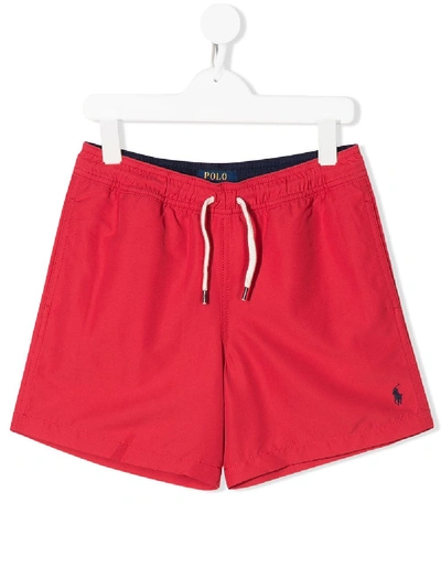 Ralph Lauren Teen Logo-embroidered Swim Shorts In Red