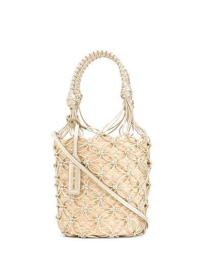 Miu Miu Woven Bucket Bag In Silver