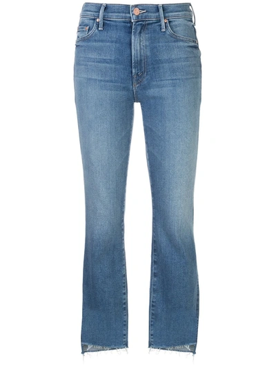 Mother The Insider High-rise Crop Step Fray Hem Jeans In Blue