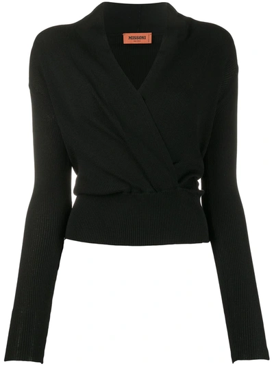 Missoni Long Sleeve Wrap Front Top In Black