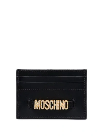 Moschino Lettered Logo Leather Card Holder In Black