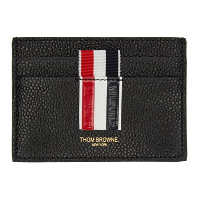 Thom Browne Vertical Intarsia Stripe Single Cardholder In Pebble Grain Leather In 001 Black