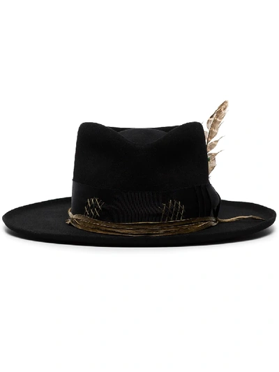 Nick Fouquet Feather Detail Fedora Hat In Black