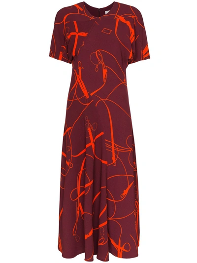 Victoria Beckham Belt And Buckle Print Midi Dress In Purple