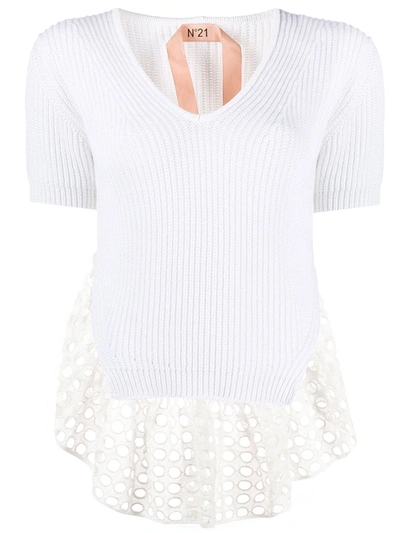 N°21 Perforated Trim Knitted Top In White