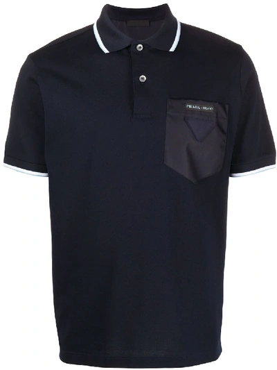 Prada Contrasting Pocket Polo Shirt In Blue