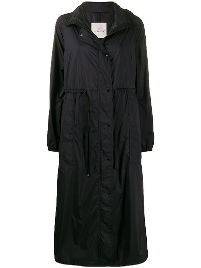 Moncler Drawstring Waist Hooded Coat In Black