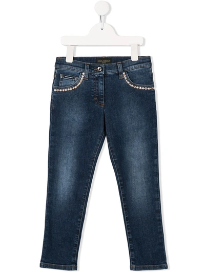 Dolce & Gabbana Kids' Embellished Slim Jeans In Blue