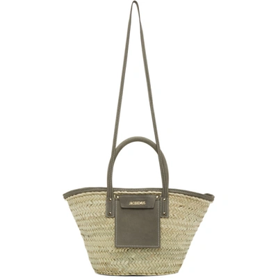 Jacquemus Le Panier Soleil Raffia And Nubuck Bag In Dark Grey