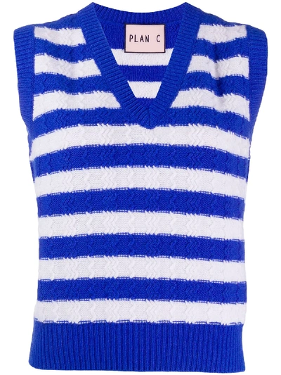 Plan C Striped Cable-knit Jumper Waistcoat In Blue