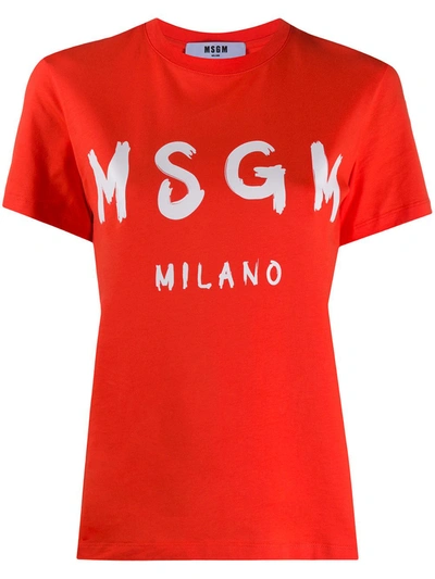 Msgm Milano Logo Print T-shirt In Orange