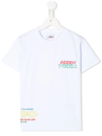 Gcds Kids' Chest Logo T-shirt In White