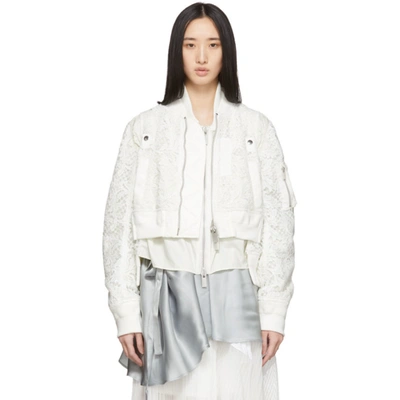 Sacai Double Lace Crop Bomber Jacket In 101 White