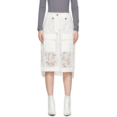 Sacai Side Fold Lace Mix Long Skirt In White
