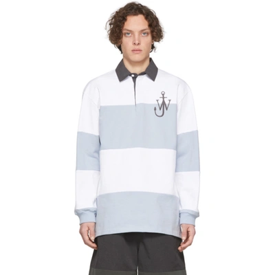 Jw Anderson Embroidered Logo Striped Polo Shirt In Blue
