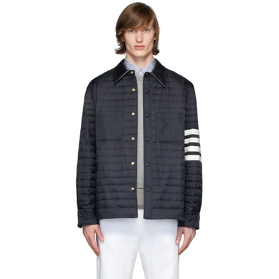 Thom Browne Navy Down 4-bar Quilted Shirt Jacket In 415 Navy