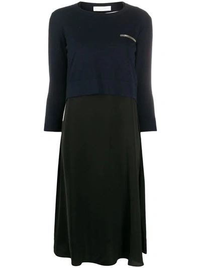 Fabiana Filippi Sweater-panelled Chiffon Dress In Blue