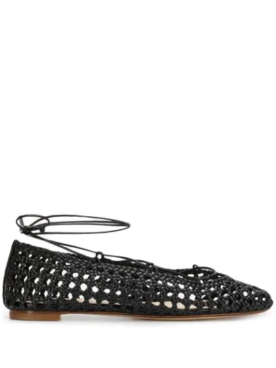 Francesco Russo Woven Lace-up Ballerina Shoes In Black