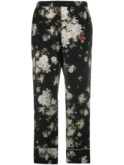 N°21 Pyjama Style Floral Silk Crop Pants In Black