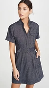 A.l.c Romi Linen-chambray Short-sleeve Belted Dress In Indigo