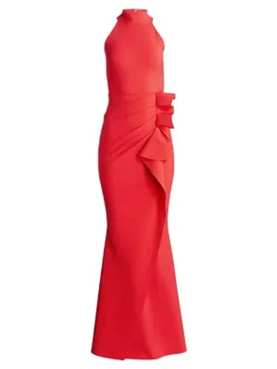 Chiara Boni La Petite Robe Halter Ruffle Gown In Geranium