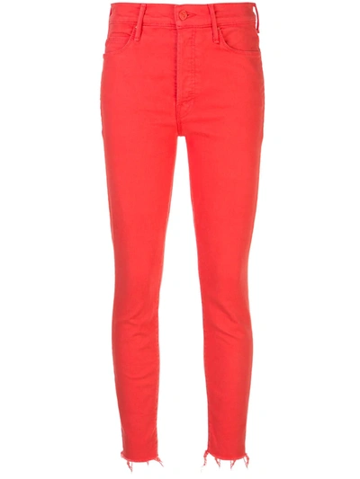 Mother The Stunner High-rise Ankle Skinny Fray Hem Jeans In Tomato