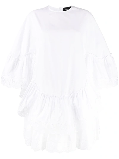 Simone Rocha Eyelet Trim Tiered Cotton Poplin Dress In White