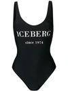 Iceberg Logo Print Swim Suit In Black