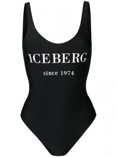 Iceberg Logo Print Swim Suit In Black